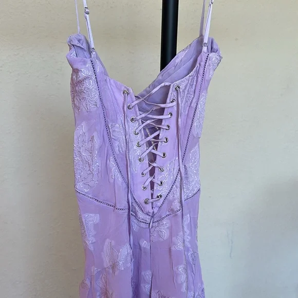 HOUSE OF CB 'Seren' Orchid Floral Lace Back Maxi Dress NWOT size M A-C